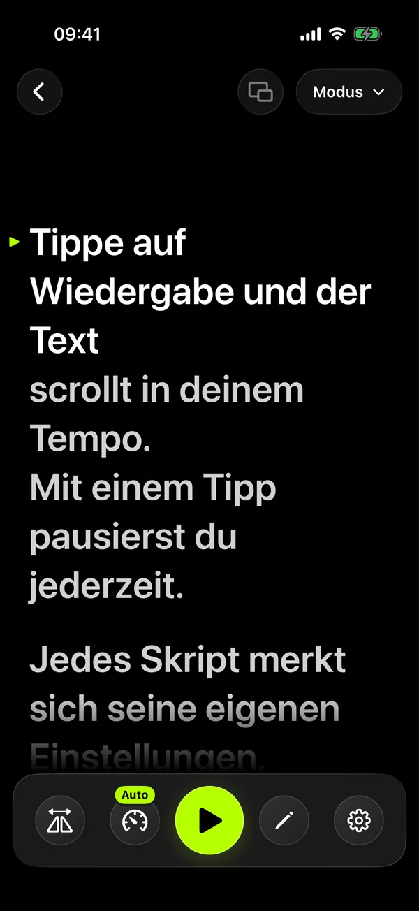 Auto-Modus: Der Text scrollt mit deiner Stimme mit