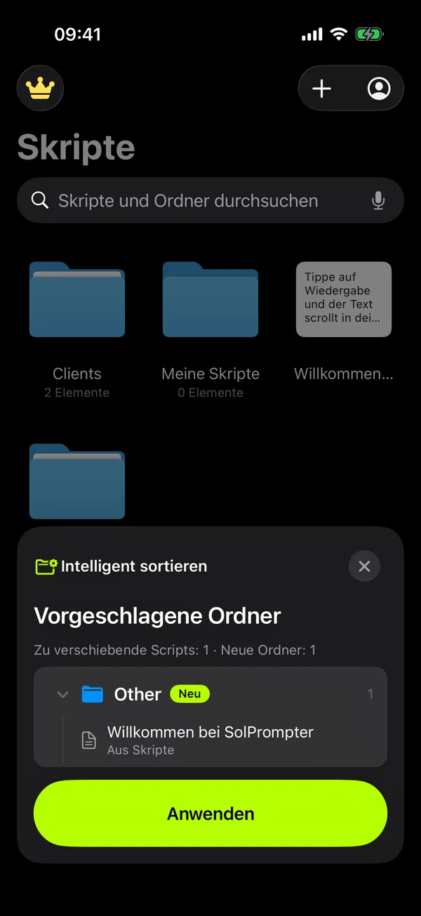 Smartes Ordnen schlägt eine Ordnerstruktur für deine Skripte vor