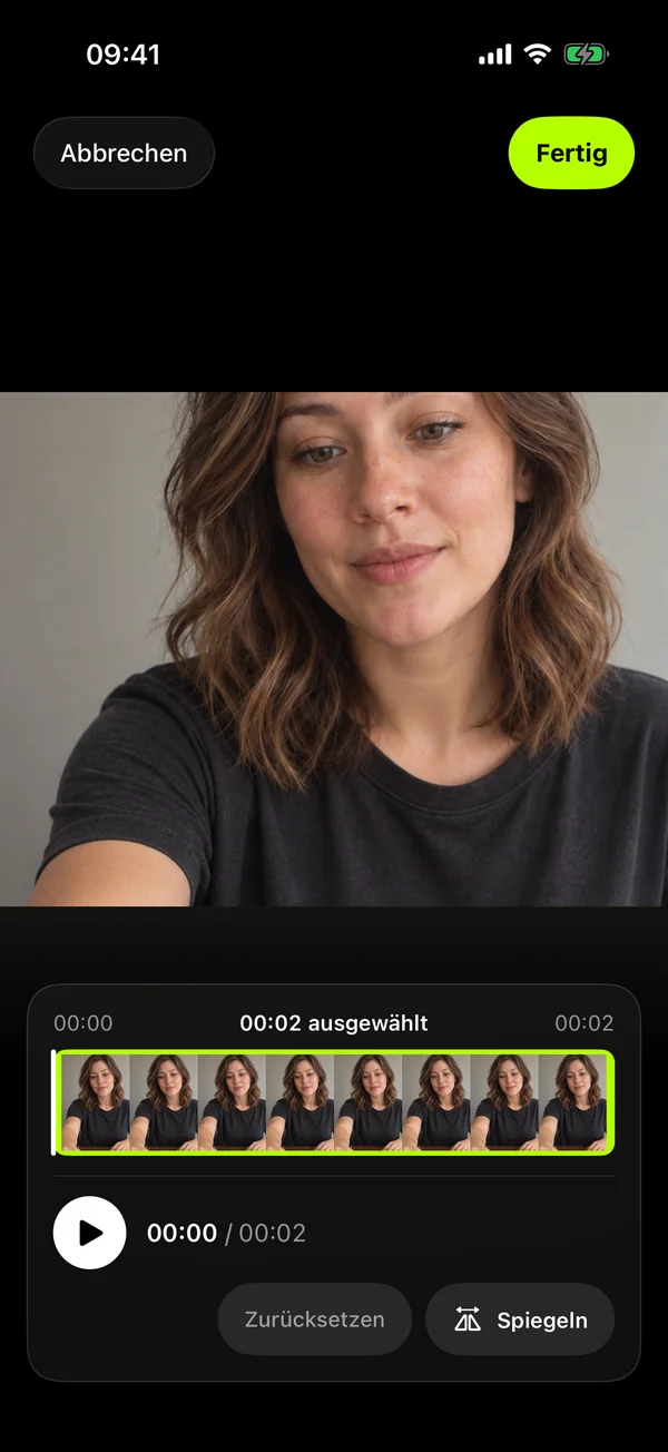 Schnitt-Editor für einen aufgenommenen Videoclip
