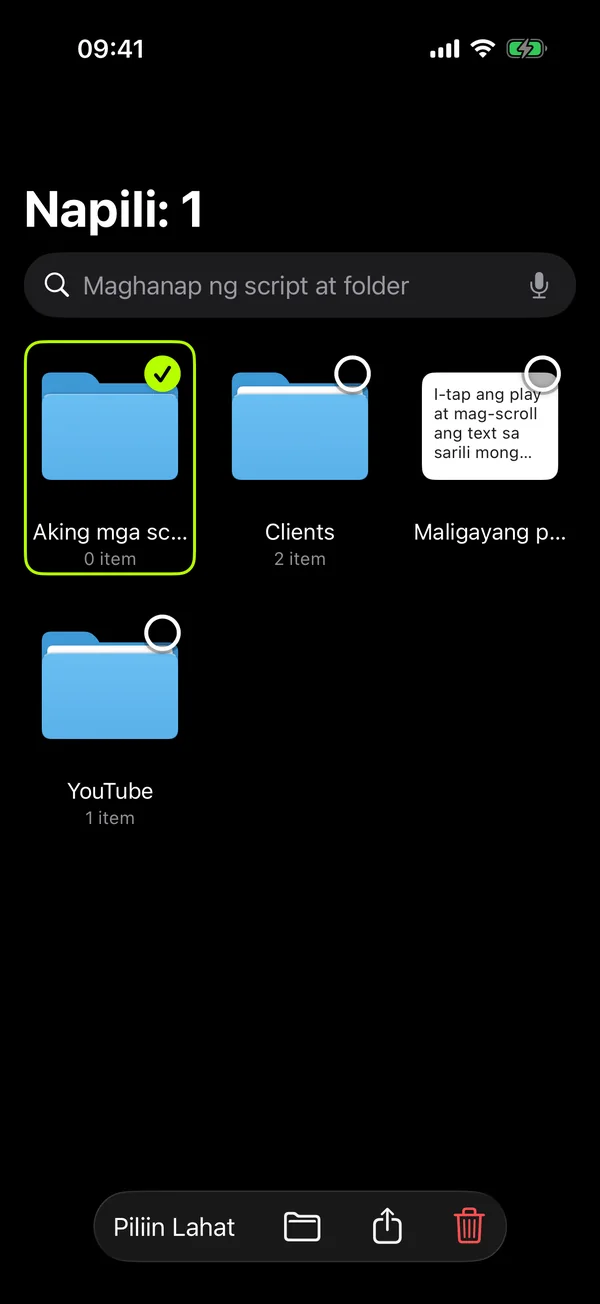 Pagpili ng ilang script at folder nang sabay