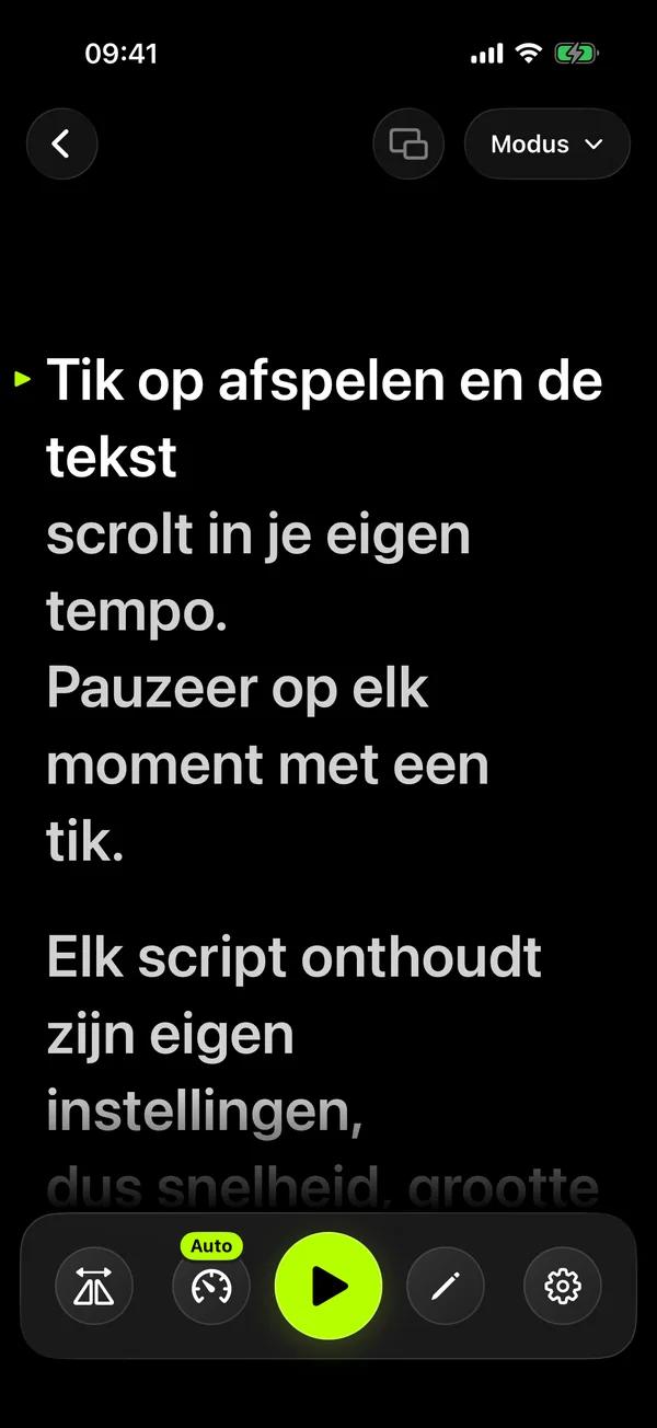 Automodus: de tekst scrolt mee met je stem