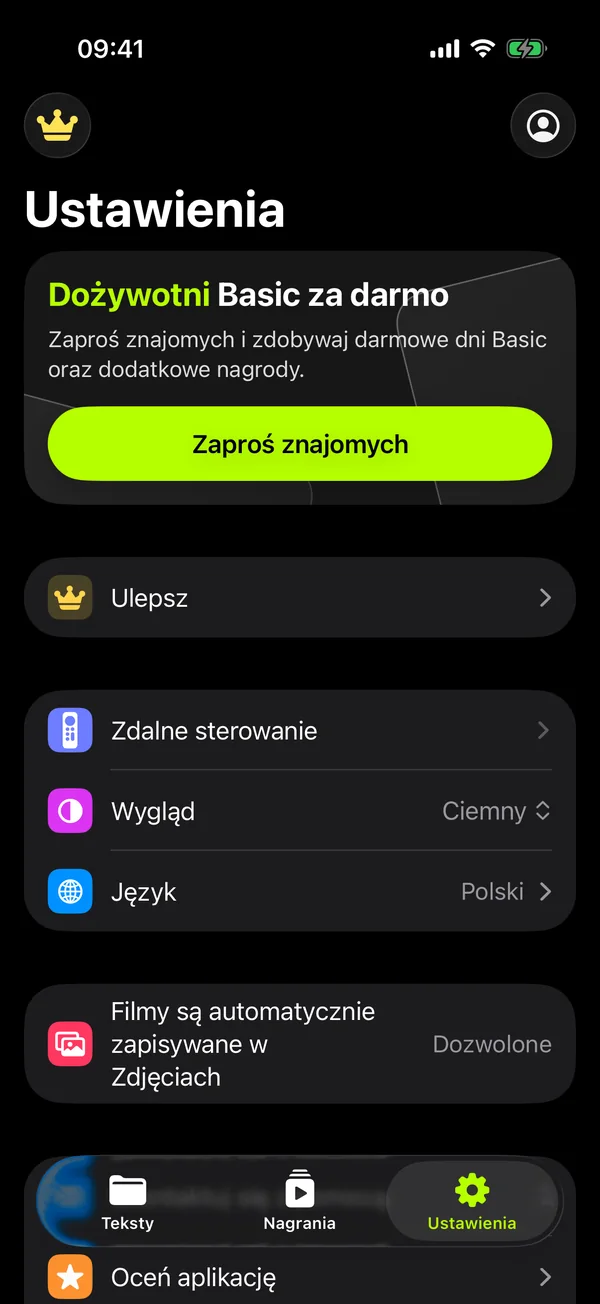 Ustawienia aplikacji: pilot, wygląd, język