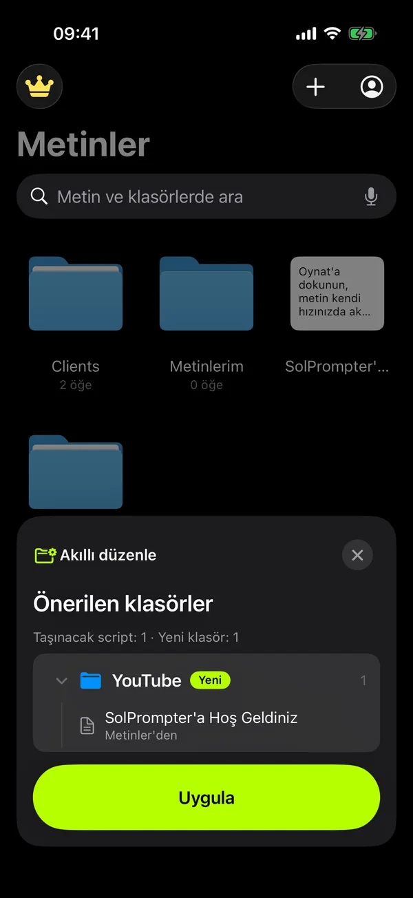 Akıllı düzenleme, metinleriniz için bir klasör yapısı öneriyor