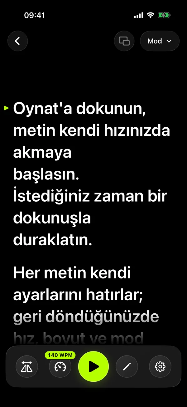 Büyük metin ve hız ayarlarıyla SolPrompter okuma ekranı