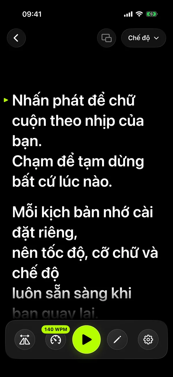 Màn hình đọc SolPrompter với chữ lớn và điều khiển tốc độ