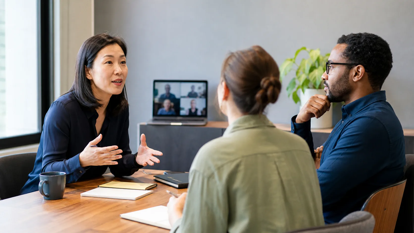 Meeting facilitator opening a focused discussion with a remote team